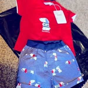 Boy's Dog Logo Screen Printed T-Shirt w/ Shorts